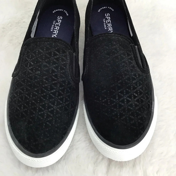 Sperry Women’s Seaside Quilted Emboss Suede Slip-On Sneaker NWOT Black Size 8 - Picture 5 of 11